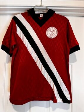 Vintage 80s Soccer Sunnyvale Alliance Club Jersey #14 Red Black Stripe Adult S